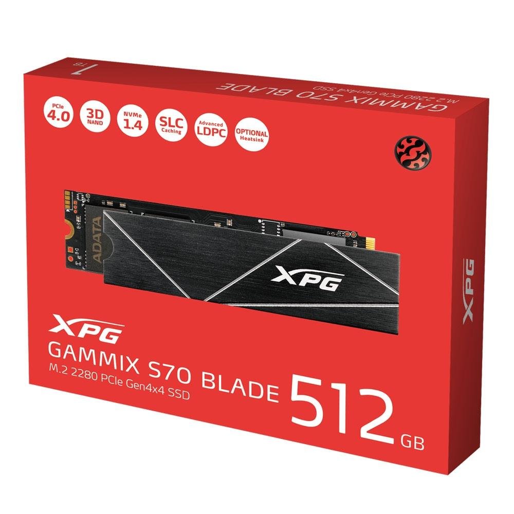SSD XPG S70 Blade, 512GB, M.2 NVMe, PCIe Gen4x4, Leitura: 7200MB/s e Gravação: 2600MB/s, Preto - AGAMMIXS70B-512G-CS SSD XPG S70 Blade, 512GB, M.2 NVMe, PCIe Gen4x4, Leitura: 7200MB/s e Gravação: 2600MB/s, Preto - AGAMMIXS70B-512G-CS
