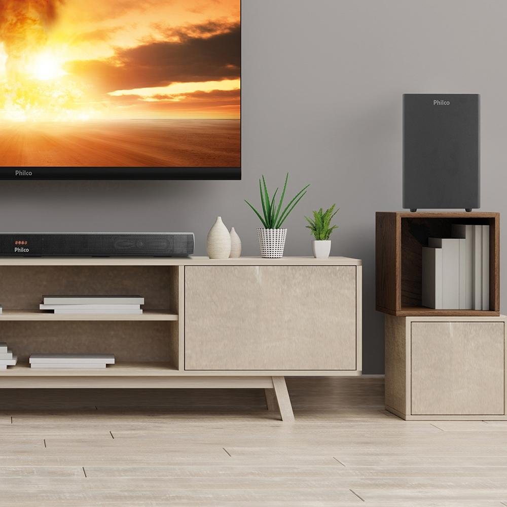 Soundbar Philco PSB05, 2.1 Canais, 320W RMS, Bluetooth, Subwoofer Wireless, Preto - 56603778 Soundbar Philco PSB05, 2.1 Canais, 320W RMS, Bluetooth, Subwoofer Wireless, Preto - 56603778