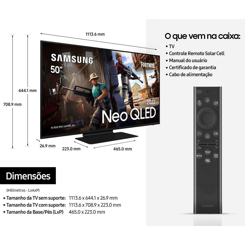Smart TV Samsung 50 Polegadas Gaming Neo QLED 4K, 4 HDMI, Bluetooth, Wi-Fi, 144Hz, IA, HDR 10+, Alexa, Preto - QN50QN90BAGXZD Smart TV Samsung 50 Polegadas Gaming Neo QLED 4K, 4 HDMI, Bluetooth, Wi-Fi, 144Hz, IA, HDR 10+, Alexa, Preto - QN50QN90BAGXZD
