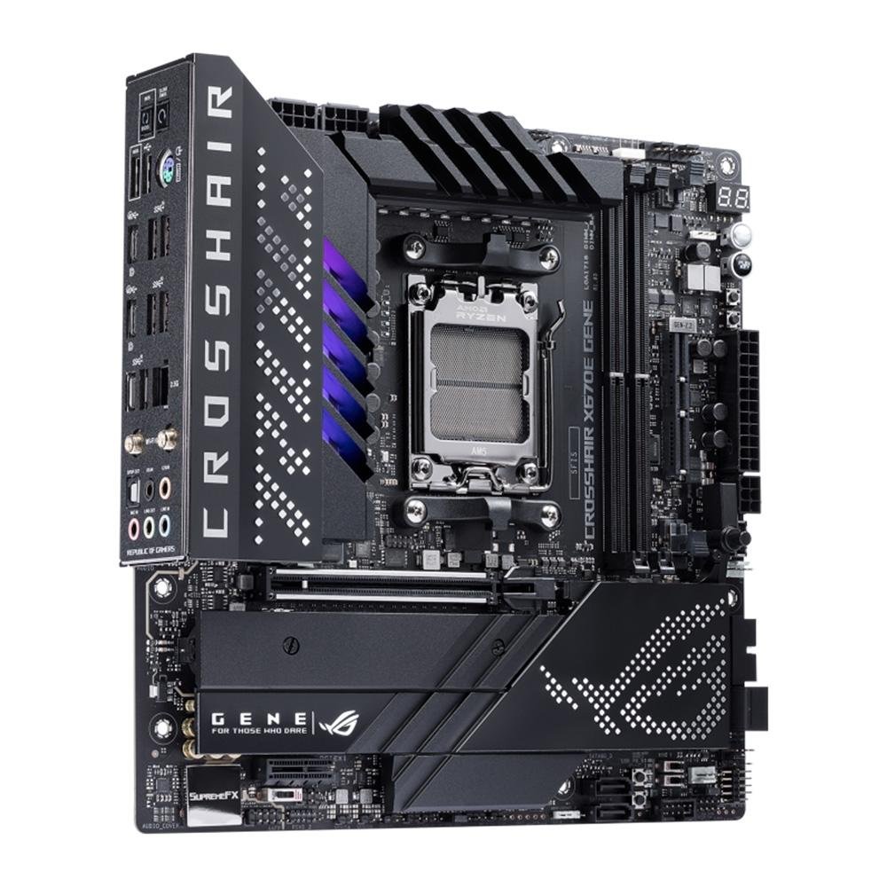 Placa-Mãe ASUS Rog Crosshair X670E Gene, AMD X670, AM5, DDR5, Wi-Fi, Preto - 90MB1B80-M0EAY0 Placa-Mãe ASUS Rog Crosshair X670E Gene, AMD X670, AM5, DDR5, Wi-Fi, Preto - 90MB1B80-M0EAY0