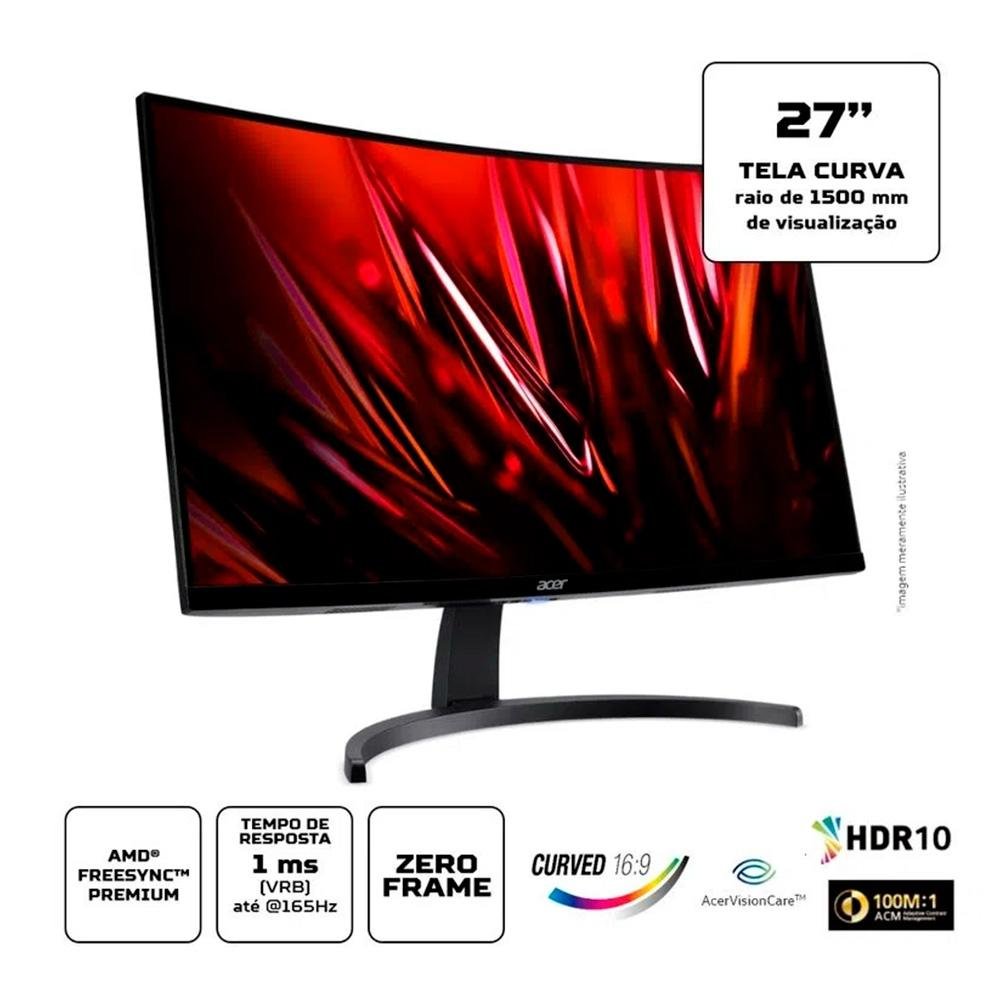 Monitor Gamer Acer 27 LED Full HD, Curvo, 165Hz, 1ms, HDMI e DisplayPort, HDR, FreeSync Premium, VESA - ED273 Monitor Gamer Acer 27 LED Full HD, Curvo, 165Hz, 1ms, HDMI e DisplayPort, HDR, FreeSync Premium, VESA - ED273