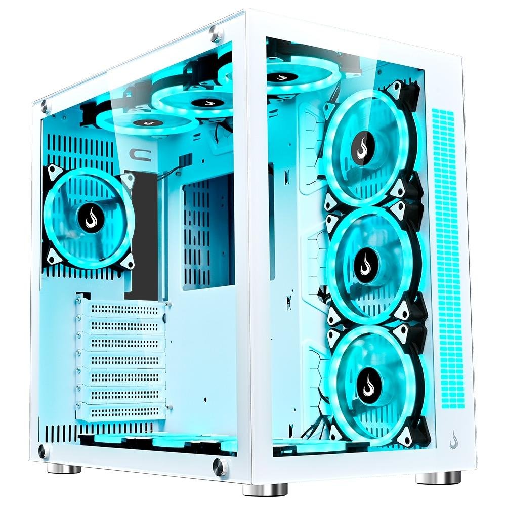 Gabinete Gamer Rise Mode Galaxy Glass Sound, Mid Tower, RGB, LED, Lateral e Frontal em Vidro Temperado, Sem Fans, Branco - RM-GA-GGS-FW