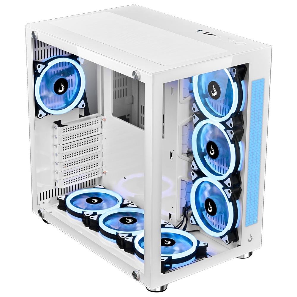 Gabinete Gamer Rise Mode Galaxy Glass Sound, Mid Tower, RGB, LED, Lateral e Frontal em Vidro Temperado, Sem Fans, Branco - RM-GA-GGS-FW