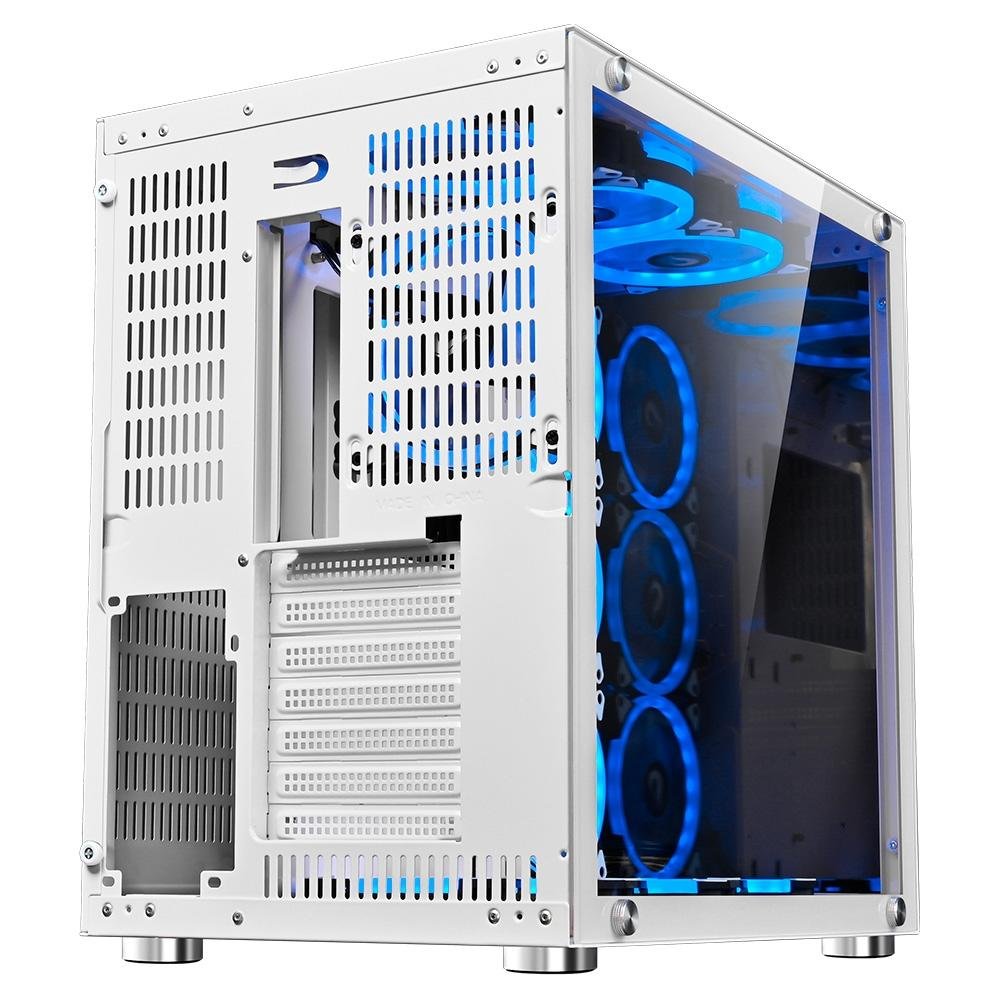 Gabinete Gamer Rise Mode Galaxy Glass Sound, Mid Tower, RGB, LED, Lateral e Frontal em Vidro Temperado, Sem Fans, Branco - RM-GA-GGS-FW