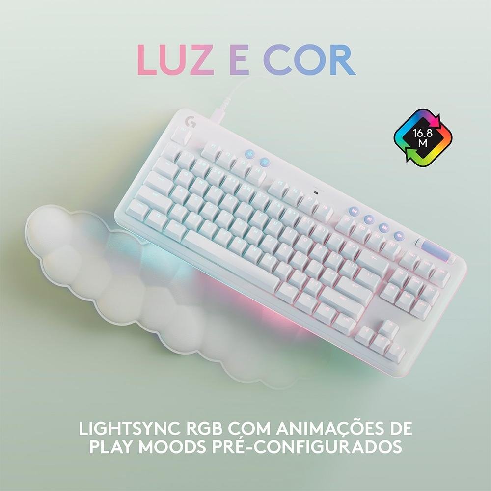 Teclado Mecânico Gamer Logitech G713, Coleção Aurora, Switch GX Red Linear, RGB LIGHTSYNC, Layout ABNT, Apoio para Mãos, Branco - 920-010705