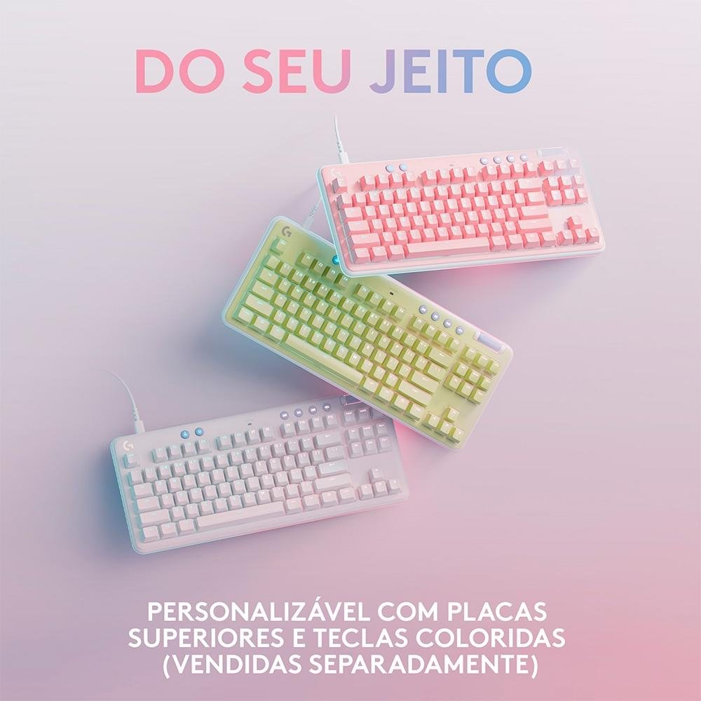 Teclado Mecânico Gamer Logitech G713, Coleção Aurora, Switch GX Red Linear, RGB LIGHTSYNC, Layout ABNT, Apoio para Mãos, Branco - 920-010705