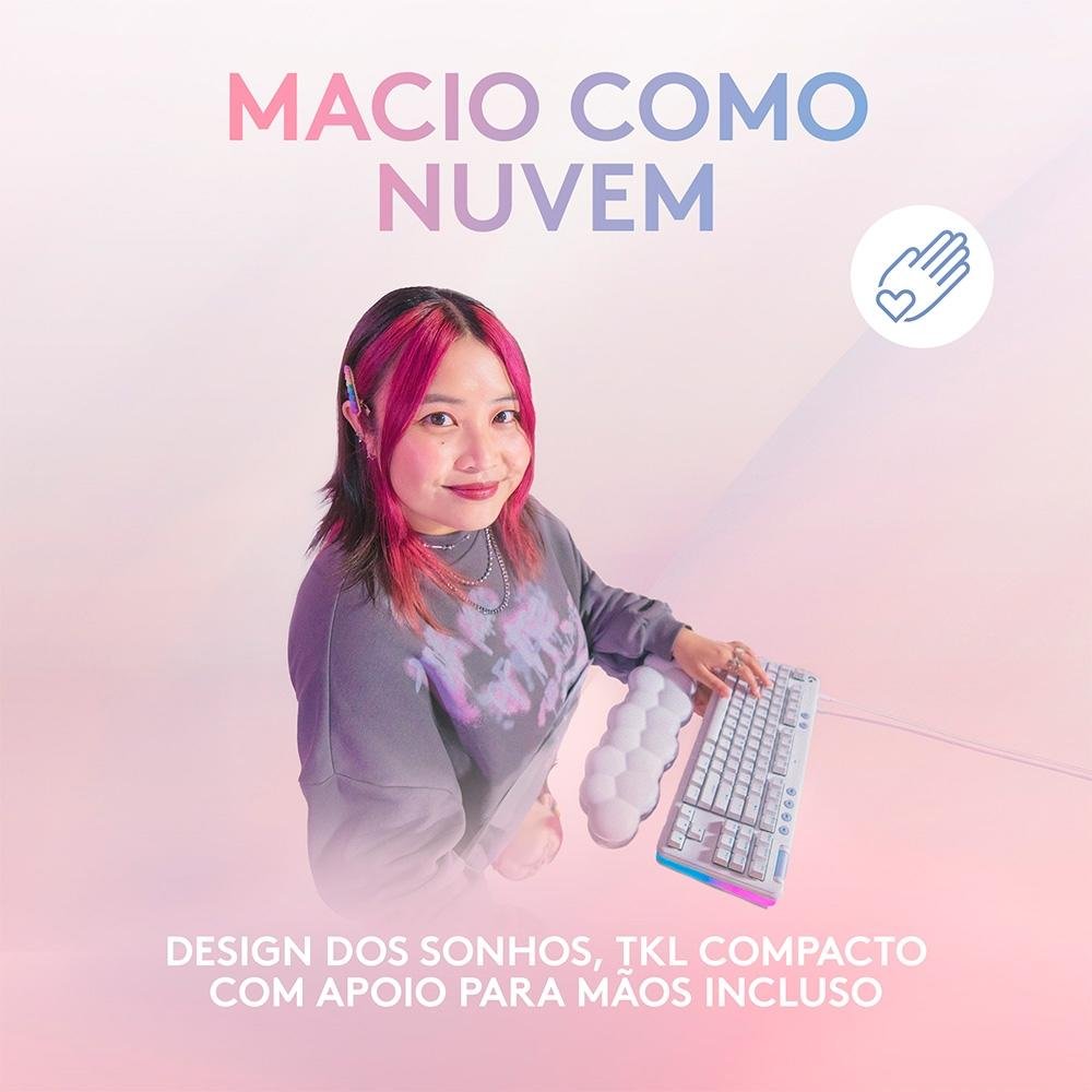 Teclado Mecânico Gamer Logitech G713, Coleção Aurora, Switch GX Red Linear, RGB LIGHTSYNC, Layout ABNT, Apoio para Mãos, Branco - 920-010705