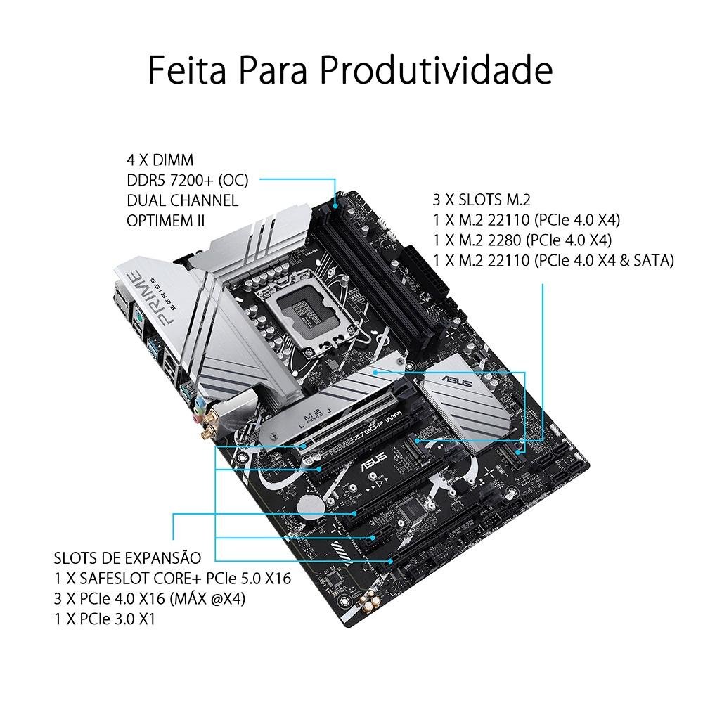 Placa-Mãe ASUS Prime Z790-P Wi-Fi, Intel LGA1700 Z790, ATX, DDR5, Cinza - Prime Z790-P Wi-Fi Placa-Mãe ASUS Prime Z790-P Wi-Fi, Intel LGA1700 Z790, ATX, DDR5, Cinza - Prime Z790-P Wi-Fi