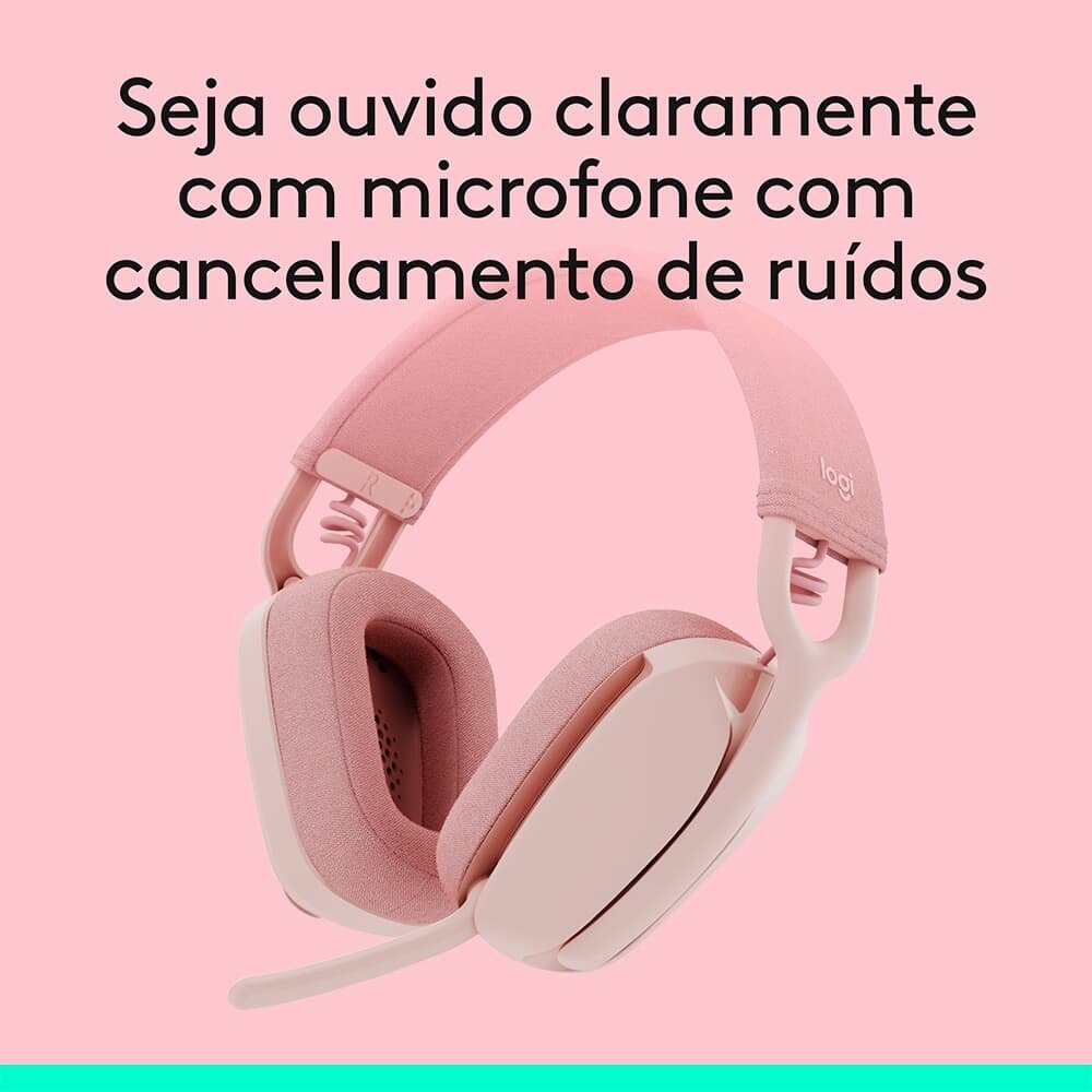 Headset Sem Fio Logitech Zone Vibe 100, Drivers 40 mm, USB, Bluetooth, PC, Mobile, Rosa - 981-001223