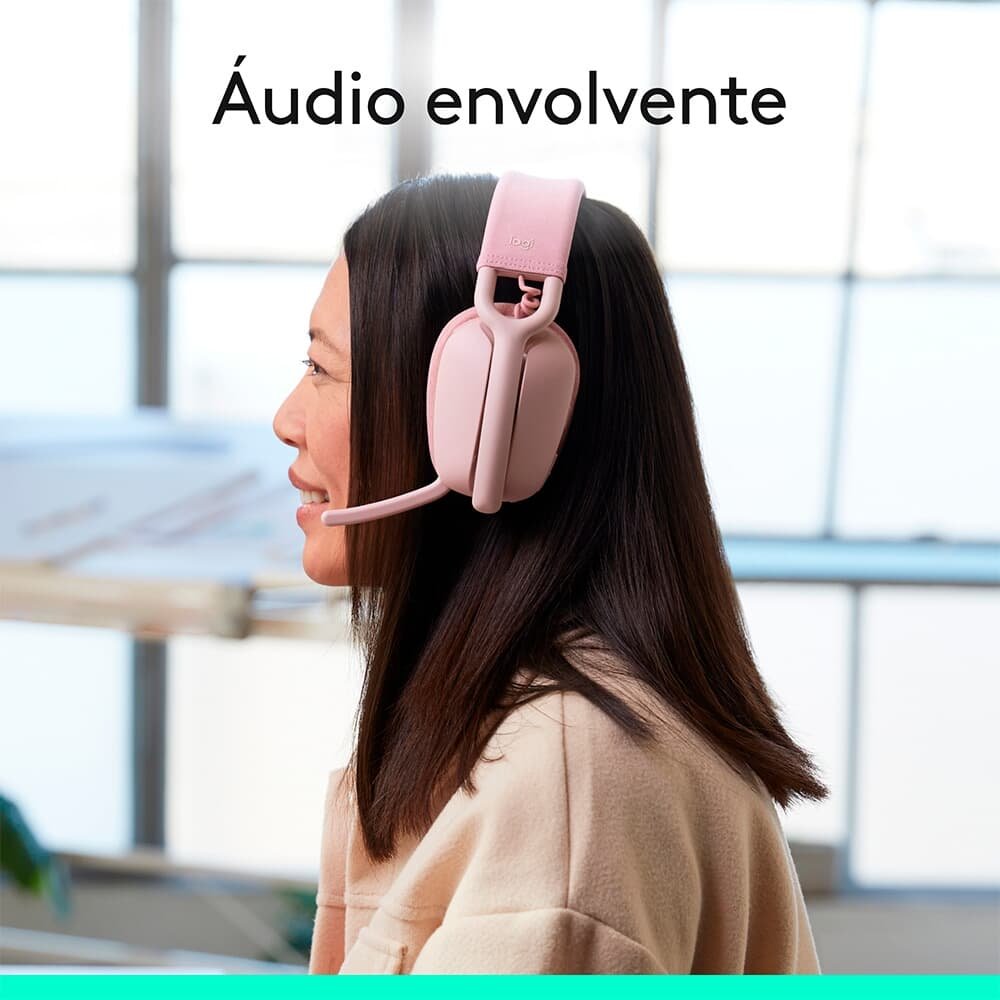 Headset Sem Fio Logitech Zone Vibe 100, Drivers 40 mm, USB, Bluetooth, PC, Mobile, Rosa - 981-001223