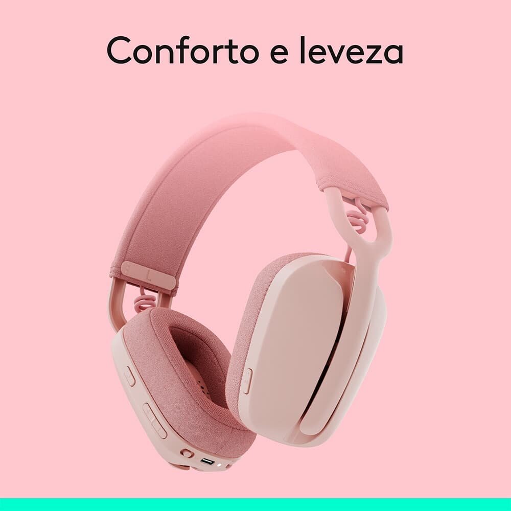 Headset Sem Fio Logitech Zone Vibe 100, Drivers 40 mm, USB, Bluetooth, PC, Mobile, Rosa - 981-001223