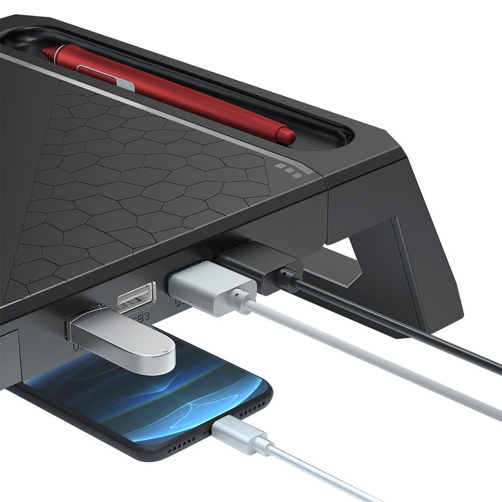 Suporte Base para Monitor C3Tech, Suporta Até 50kg Dobrado e 20kg Aberto, 4 Saídas USB 2.0, Preto - BM-100BK