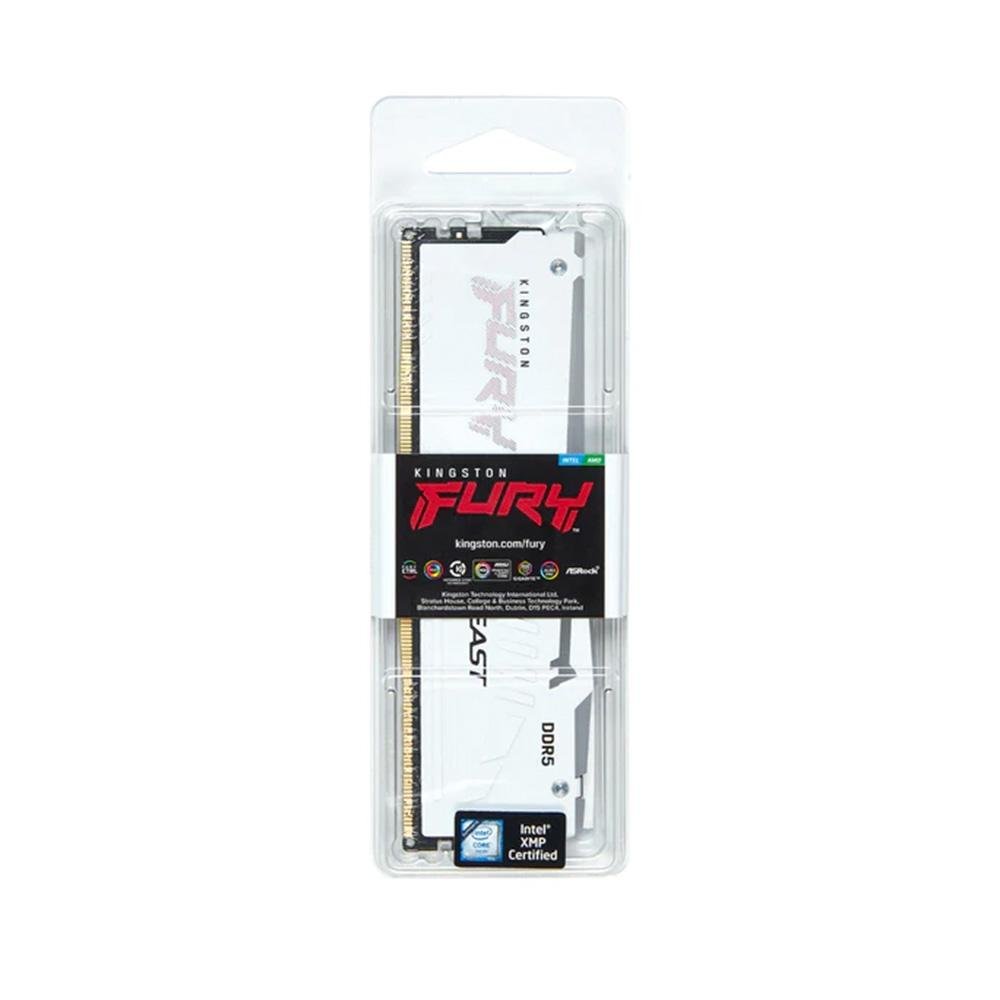 Memória RAM Kingston Fury Beast, RGB, 32GB (2x16GB), 5200MHz, DDR5, CL40, Branco - KF552C40BWAK2-32