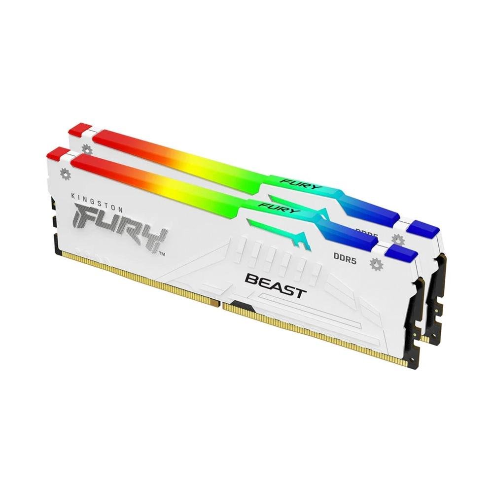 Memória RAM Kingston Fury Beast, RGB, 32GB (2x16GB), 5200MHz, DDR5, CL40, Branco - KF552C40BWAK2-32