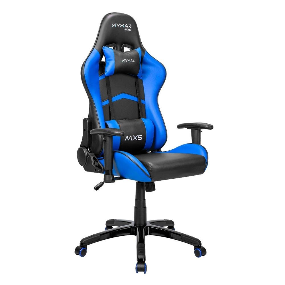 Cadeira Gamer Mymax MX5, Até 150kg, Com Almofadas, Reclinável, Descanso de Braço 2D, Preto e Azul - MGCH-MX5/BL Cadeira Gamer Mymax MX5, Até 150kg, Com Almofadas, Reclinável, Descanso de Braço 2D, Preto e Azul - MGCH-MX5/BL