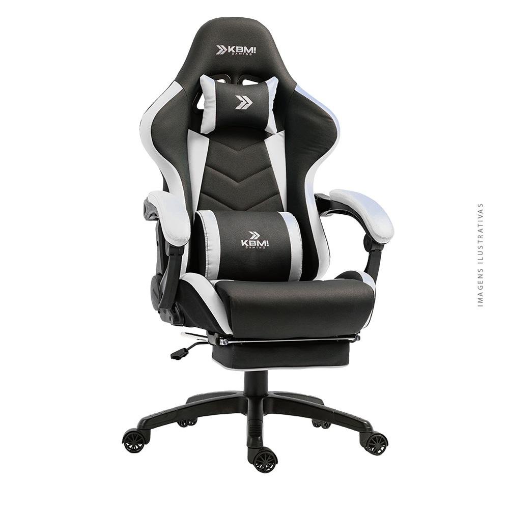 Cadeira Gamer KBM! GAMING Tempest CG500, Preta e Branco, Com Almofadas, Descanso Para Pernas Retrátil, Reclinável - KGCG500PTBR