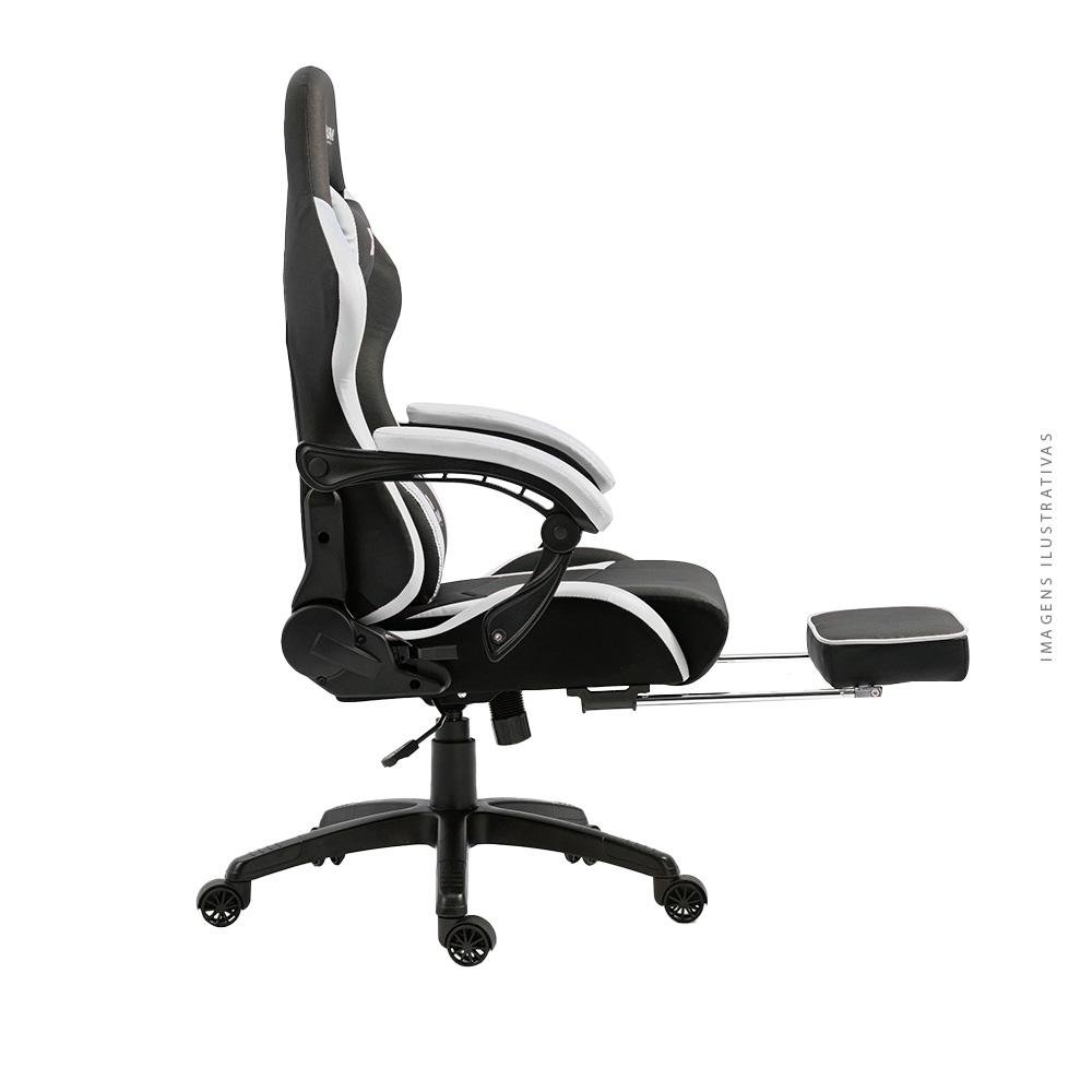 Cadeira Gamer KBM! GAMING Tempest CG500, Preta e Branco, Com Almofadas, Descanso Para Pernas Retrátil, Reclinável - KGCG500PTBR