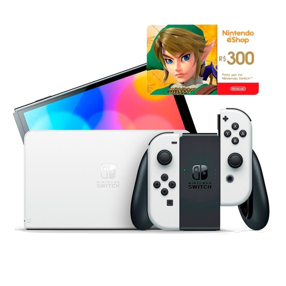 Kit Nintendo Switch OLED Branco + Gift Card R$300