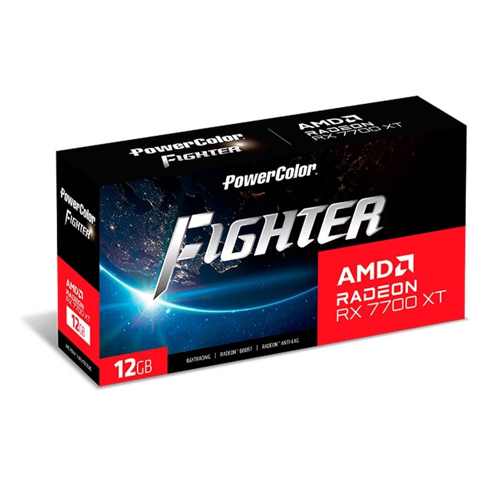 Placa de Vídeo RX 7700 XT Fighter PowerColor AMD Radeon, 12GB GDDR6, Ray Tracing - RX7700XT 12G-F/OC