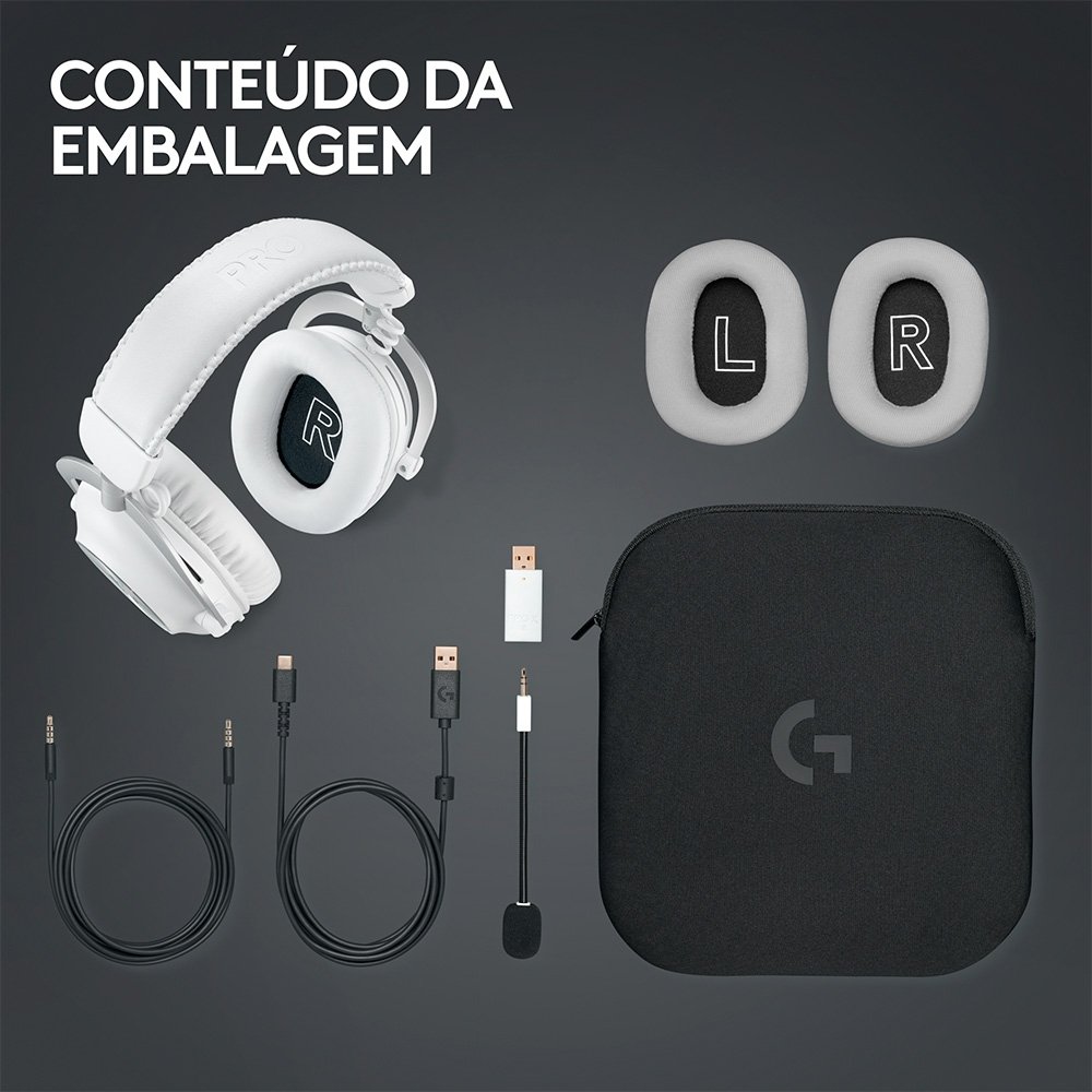 Logicool G PRO X 2 LIGHTSPEED 白 Headset Gamer Sem Fio Logitech G PRO X 2 LIGHTSPEED Com Microfone