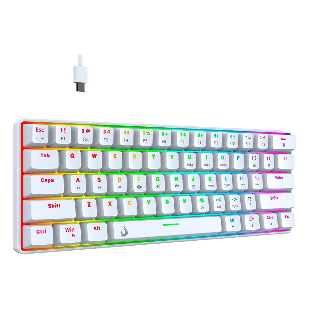 Teclado Mecânico Gamer Rise Mode GM1 White, RGB, Switch Outemu Red - RM-TCM-GM1-WRED