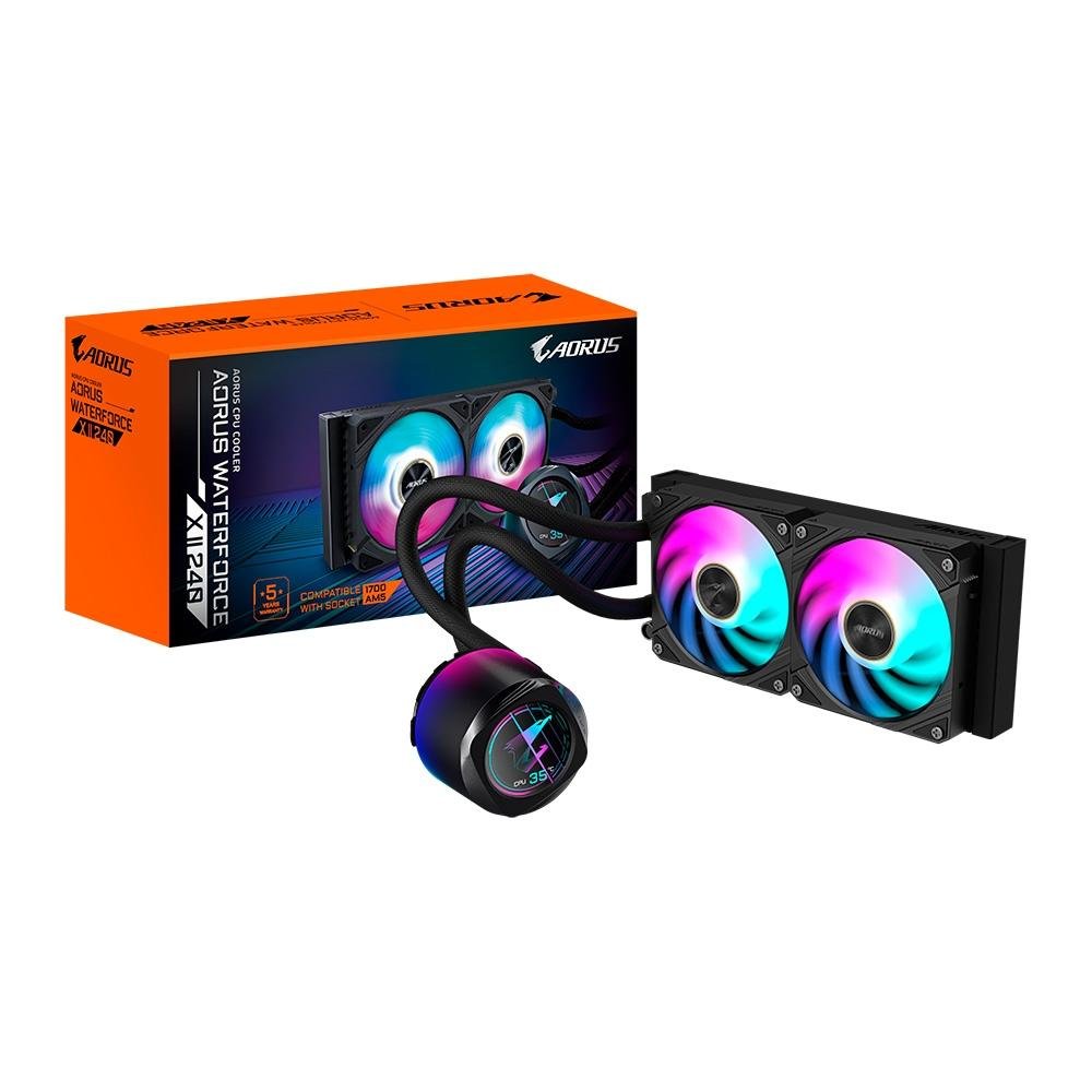 Water Cooler Gigabyte Aorus 240, RGB, 240mm, AMD/Intel, com Display LCD, Preto - GP-AORUS WATERFORCE X II 240