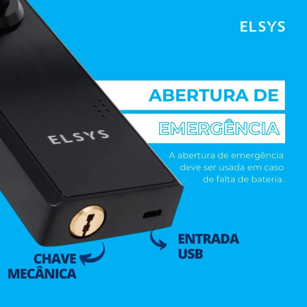 Fechadura Eletrônica Digital De Embutir Com Biometria Elsys, Preto - ESF-DE2000B
