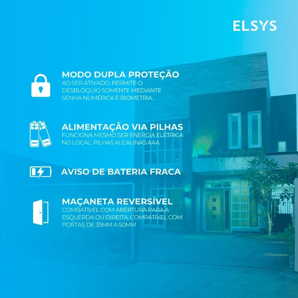 Fechadura Eletrônica Digital De Embutir Com Biometria Elsys, Preto - ESF-DE2000B
