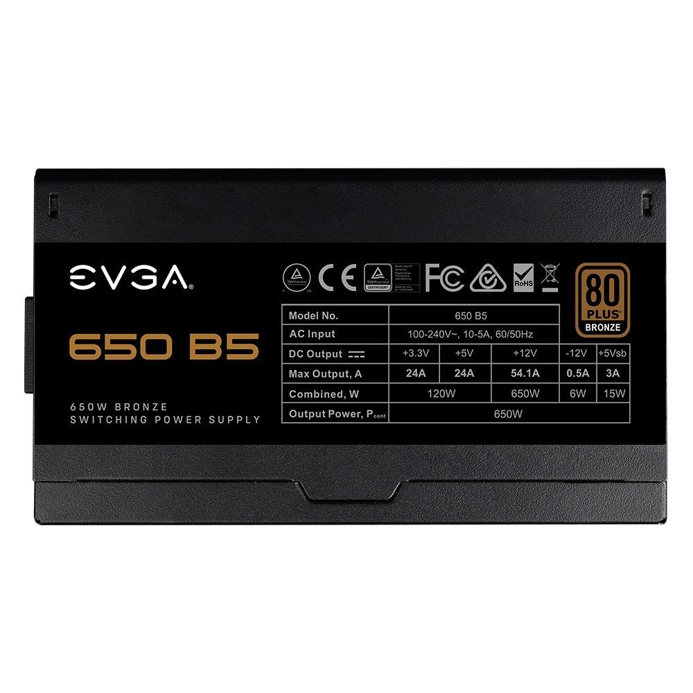 Fonte EVGA 650 B5, 650W, 80 Plus Bronze, Modular, Preto - 220-B5-0650-V1