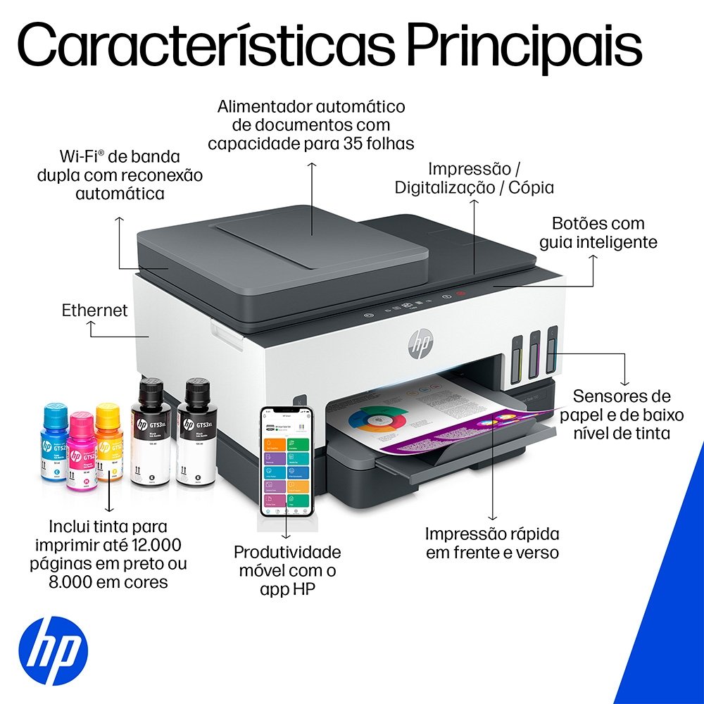 Impressora Multifuncional HP Smart Tank 794, Wi-Fi - Tanque de Tinta Colorida Duplex USB, Bivolt - 2G9Q9A#AK4 Impressora Multifuncional HP Smart Tank 794, Wi-Fi - Tanque de Tinta Colorida Duplex USB, Bivolt - 2G9Q9A#AK4