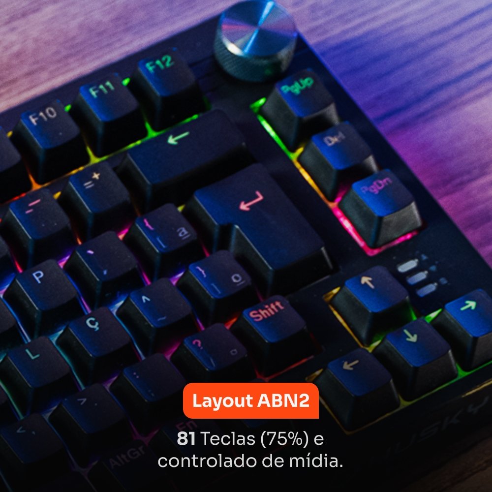 Teclado Sem Fio Mecânico Gamer Husky Nomadic, RGB, Switch Gateron G Pro Brown, Bluetooth, ABNT2, Preto - HTG800PTMA
