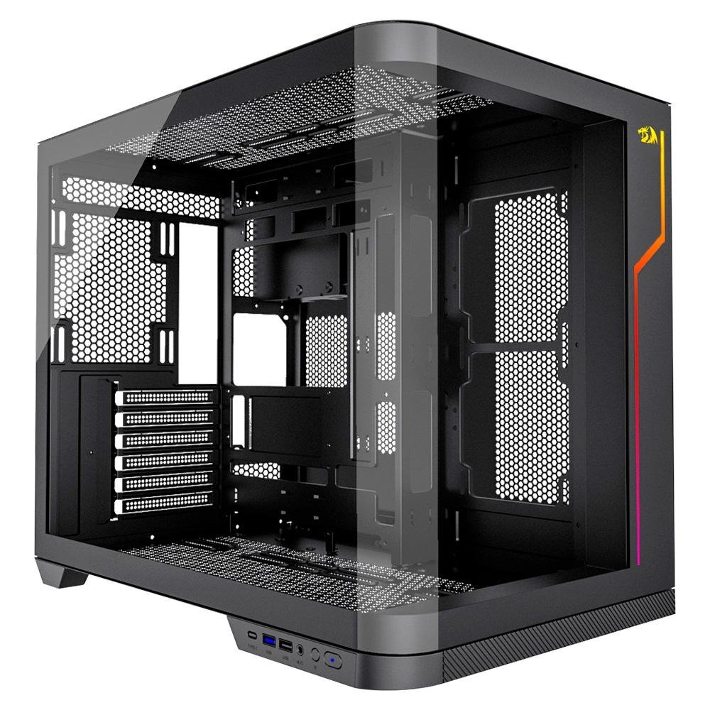 Gabinete Gamer Redragon Wideload Extreme, Mid Tower, ATX, Lateral e Frontal em Vidro Temperado Curvo, Preto - CA-605B