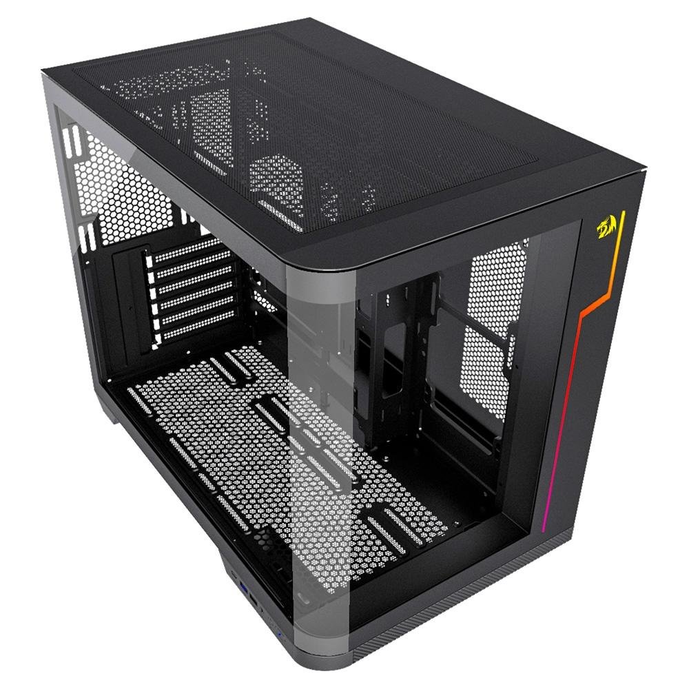 Gabinete Gamer Redragon Wideload Extreme, Mid Tower, ATX, Lateral e Frontal em Vidro Temperado Curvo, Preto - CA-605B