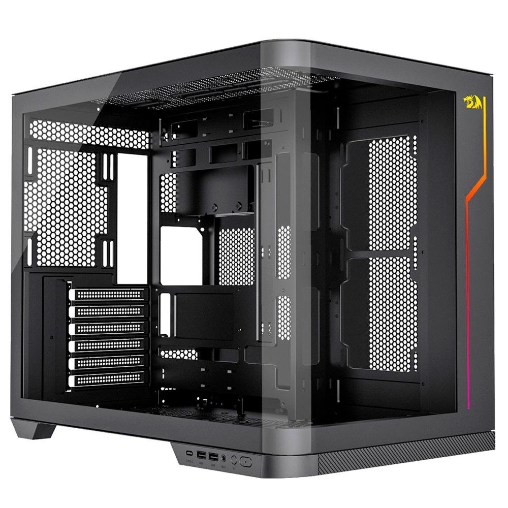 Gabinete Gamer Redragon Wideload Extreme, Mid Tower, ATX, Lateral e Frontal em Vidro Temperado Curvo, Preto - CA-605B