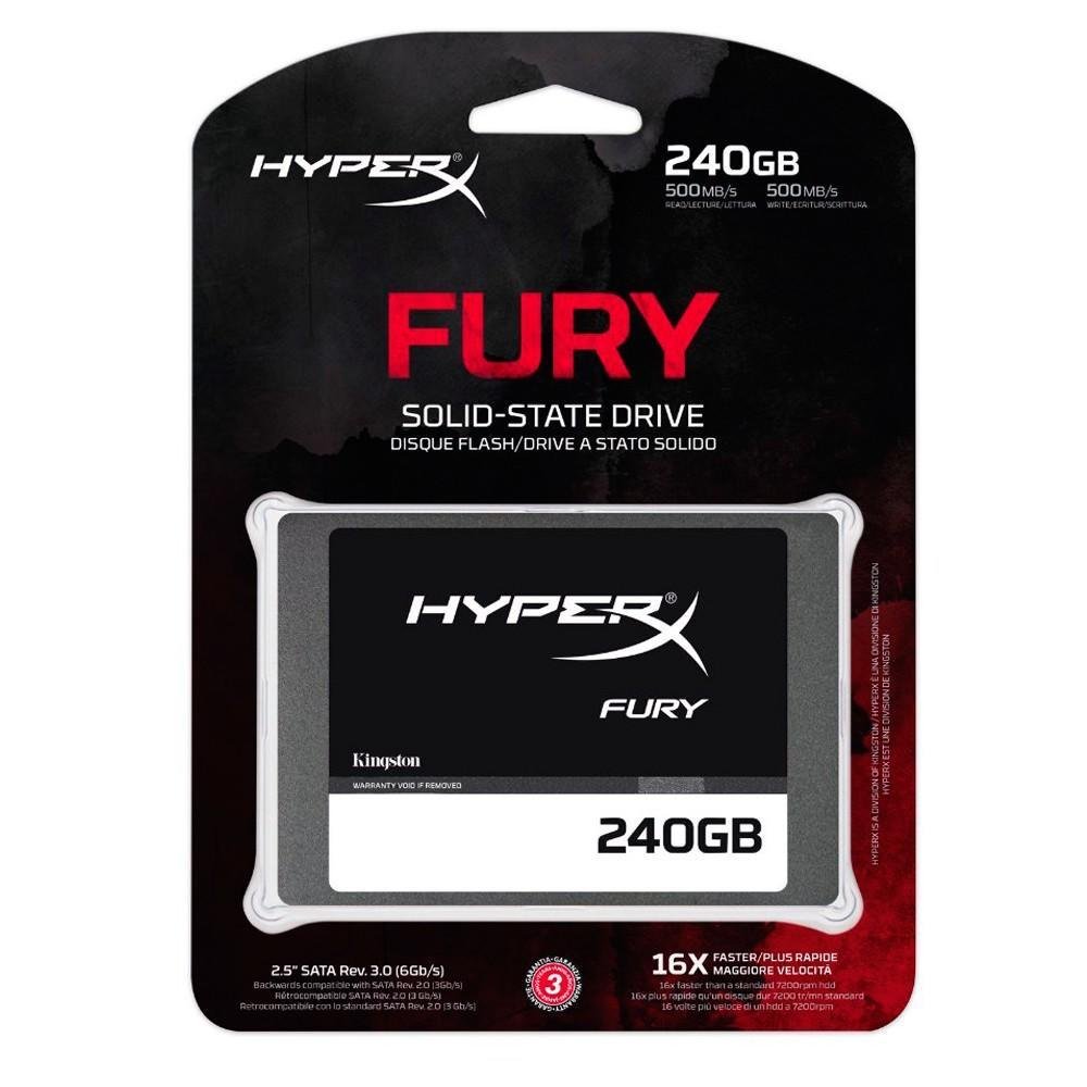 SSD Kingston HyperX Fury 2.5´ 240GB SATA III 6Gb/s Leituras: 500MB/s e Gravações: 500MB/s - SHFS37A/240G