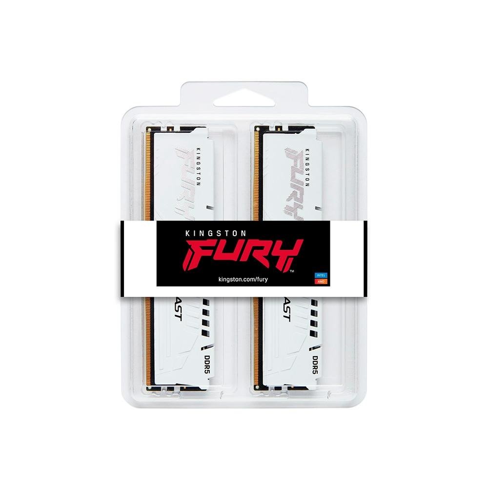 Memória RAM Kingston Fury Beast Expo, 32GB (2X16GB), 6400MT/s DDR5, DIMM, CL32, Branco - KF564C32BWEK2-32 Memória RAM Kingston Fury Beast Expo, 32GB (2X16GB), 6400MT/s DDR5, DIMM, CL32, Branco - KF564C32BWEK2-32