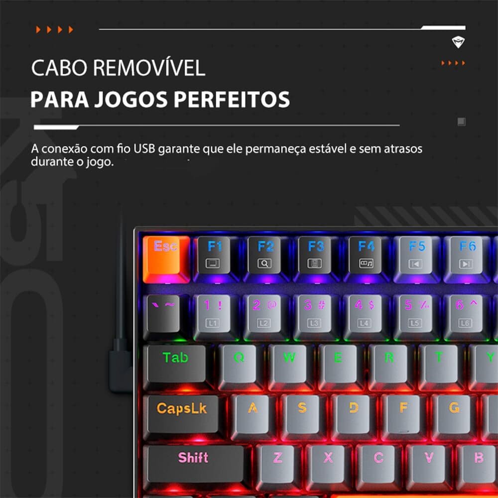 Teclado Mecânico Gamer Machenike K500A-B84, RGB, Switch HUANO RED, 75% TKL, Hot-Swappable, Cinza Escuro e Laranja - K500A-B84 LG HRD EN