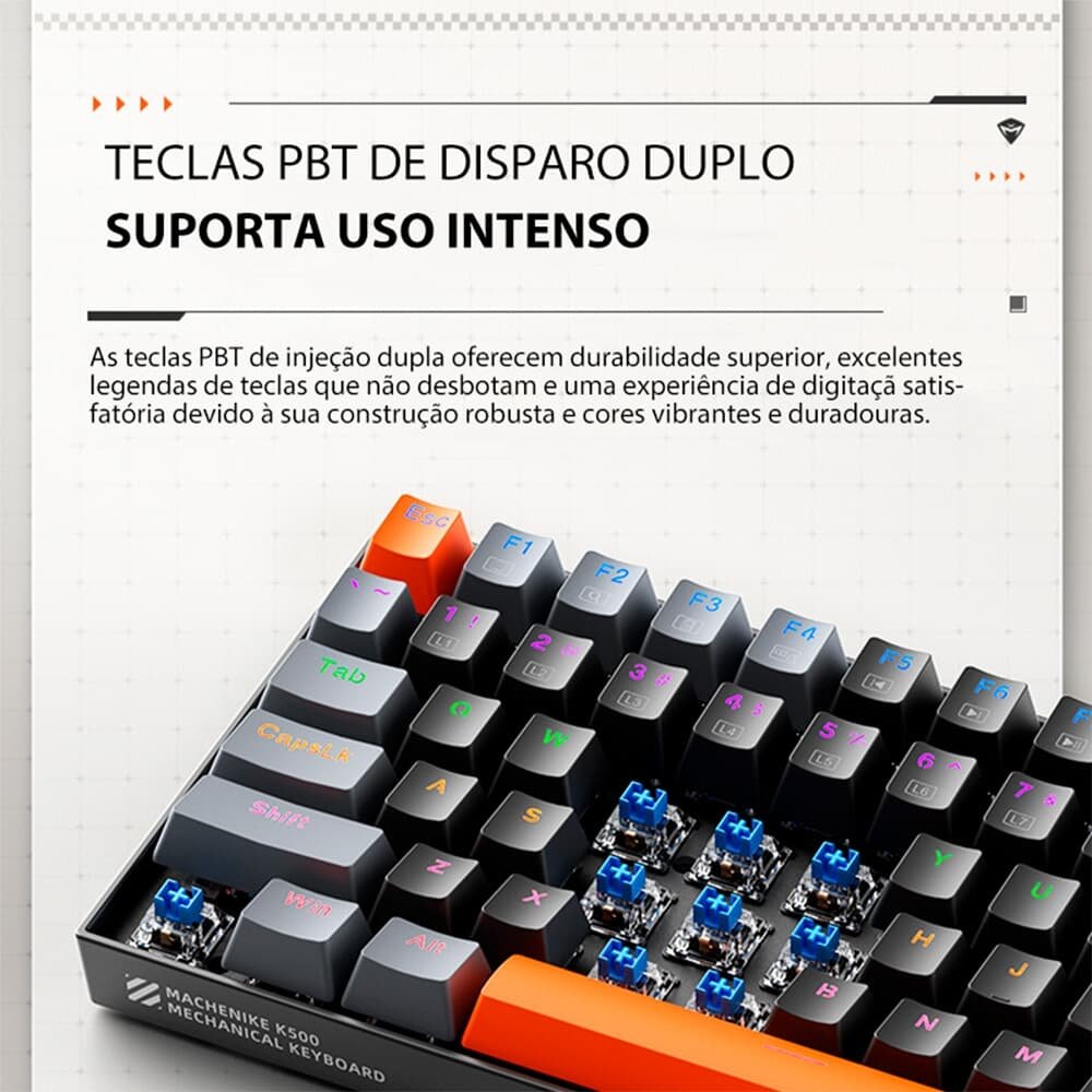 Teclado Mecânico Gamer Machenike K500A-B84, RGB, Switch HUANO RED, 75% TKL, Hot-Swappable, Cinza Escuro e Laranja - K500A-B84 LG HRD EN