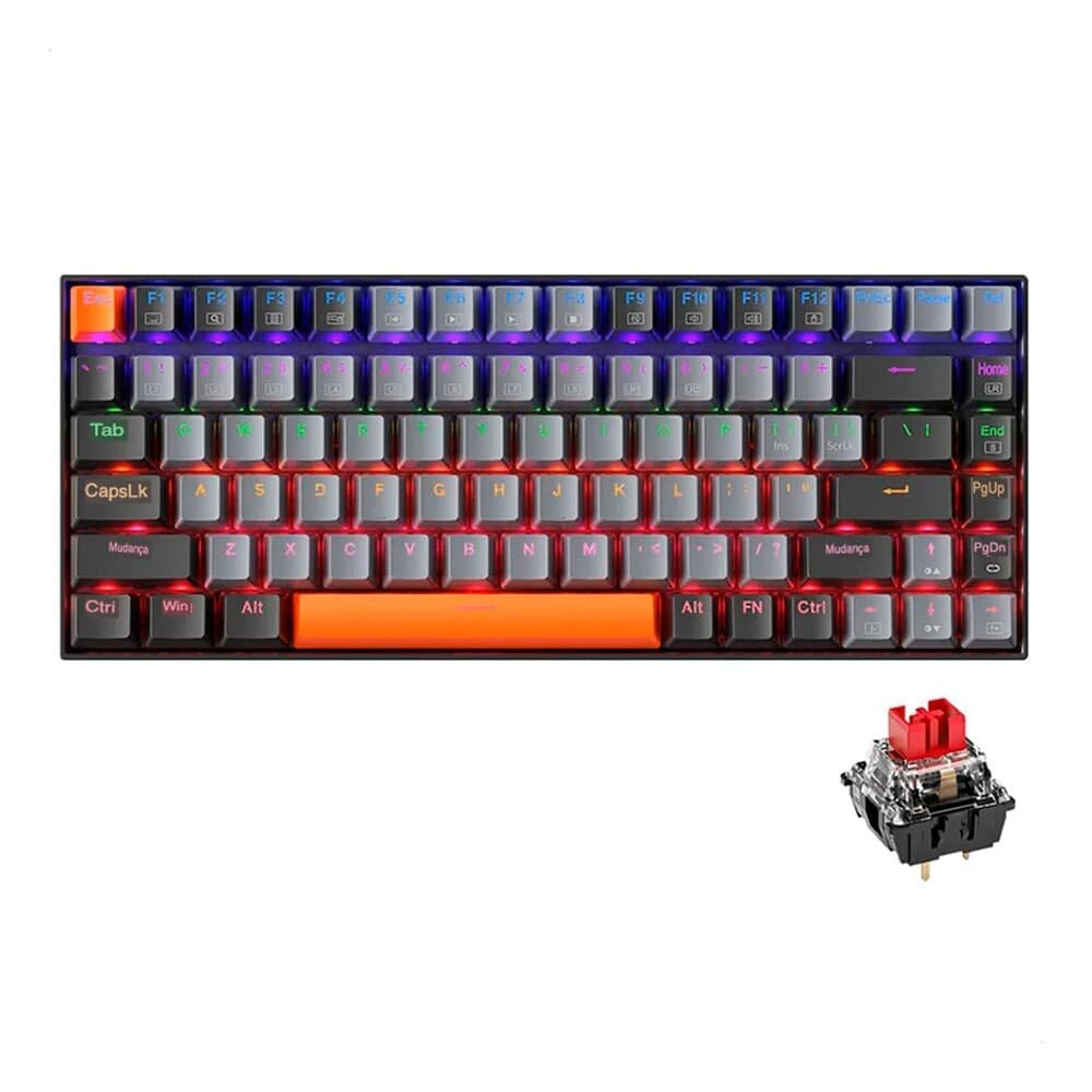 Teclado Mecânico Gamer Machenike K500A-B84, RGB, Switch HUANO RED, 75% TKL, Hot-Swappable, Cinza Escuro e Laranja - K500A-B84 LG HRD EN