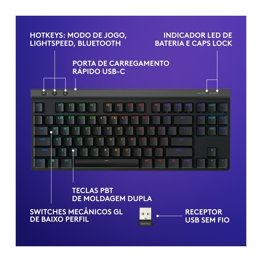 Teclado Mecânico Logitech G515 TKL | KaBuM!