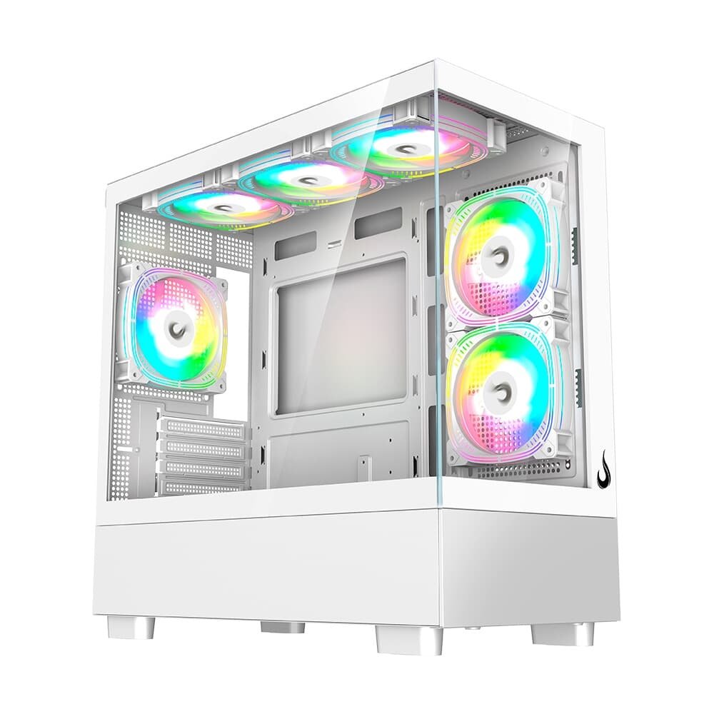 Gabinete Gamer Rise Mode Crystal Glass 03, Mid Tower, Lateral e Frontal em vidro, Sem FANs, Branco - RM-CA-CY-03-FW