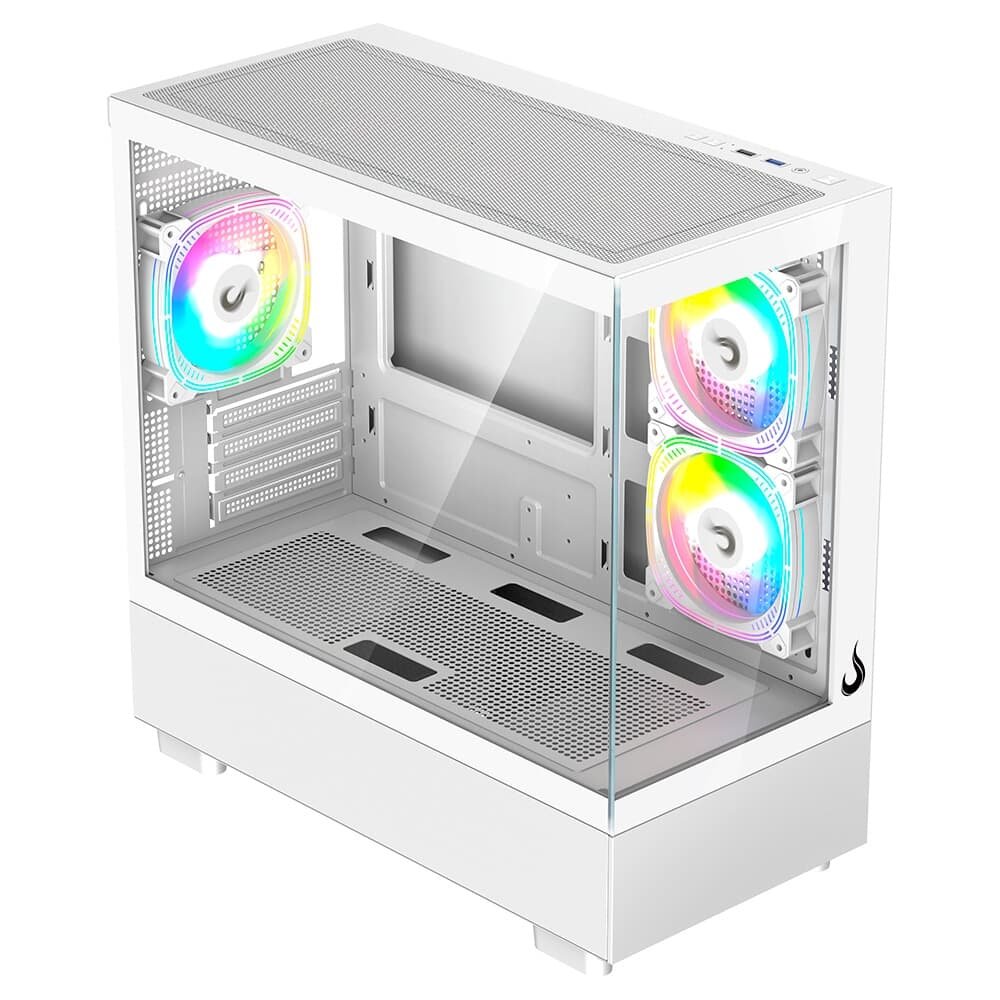 Gabinete Gamer Rise Mode Crystal Glass 03, Mid Tower, Lateral e Frontal em vidro, Sem FANs, Branco - RM-CA-CY-03-FW