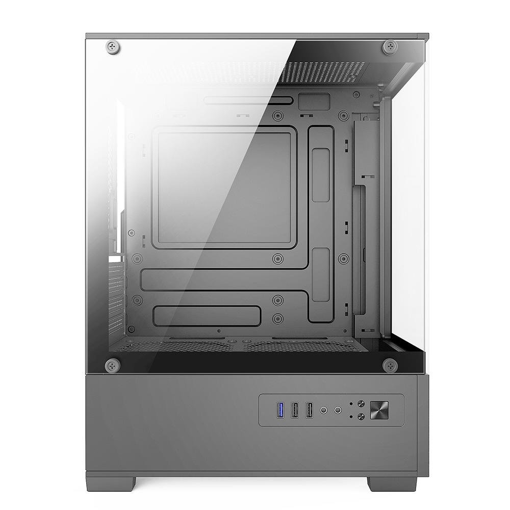 Gabinete Gamer Bluecase BG-054 HIT, Mid tower, Micro ATX e Mini ITX, Frontal e lateral em vidro, USB 3.0, Sem FANs, Cinza - BG-054GBX