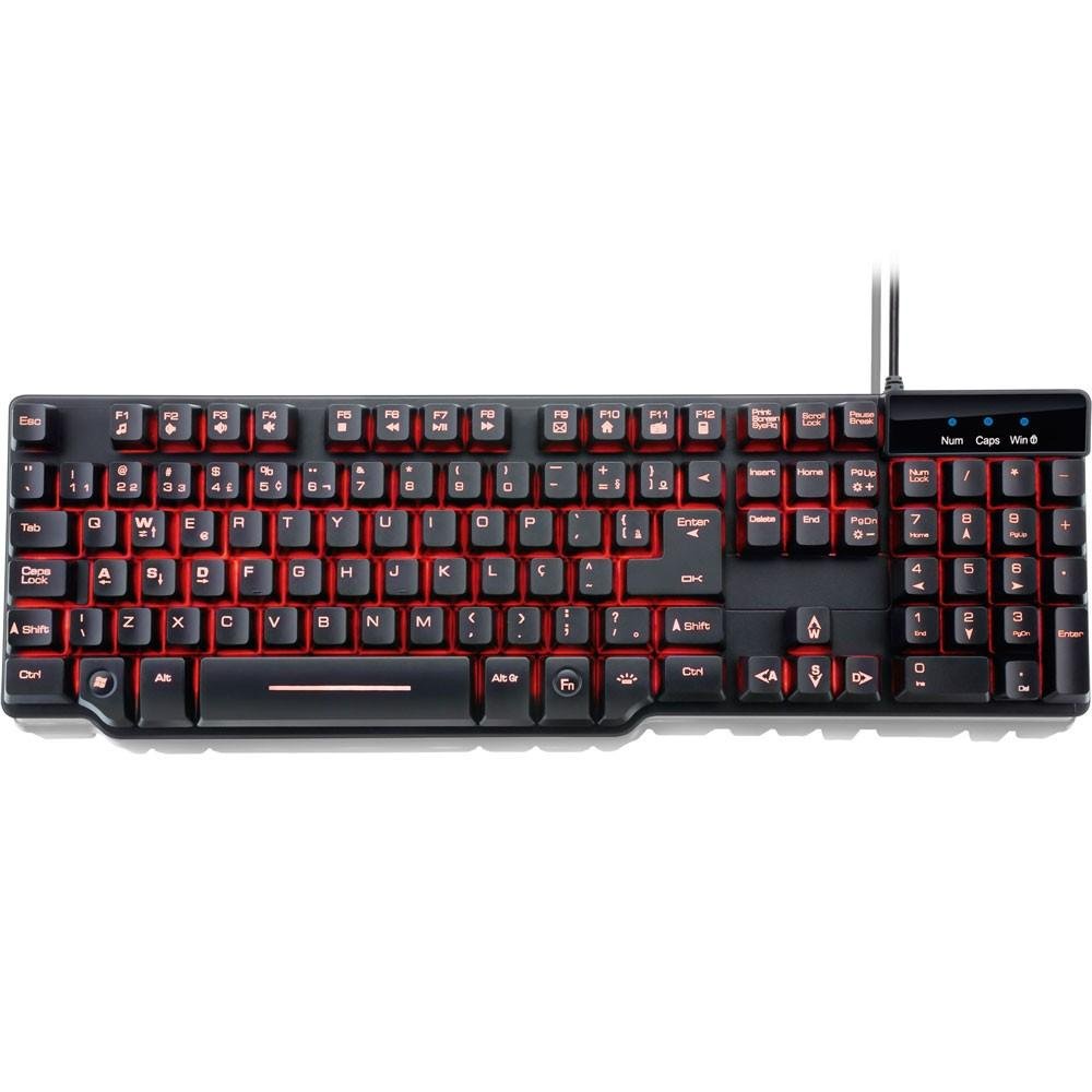 Teclado Semi Mecânico Gamer Warrior LED, ABNT2, Preto - TC196