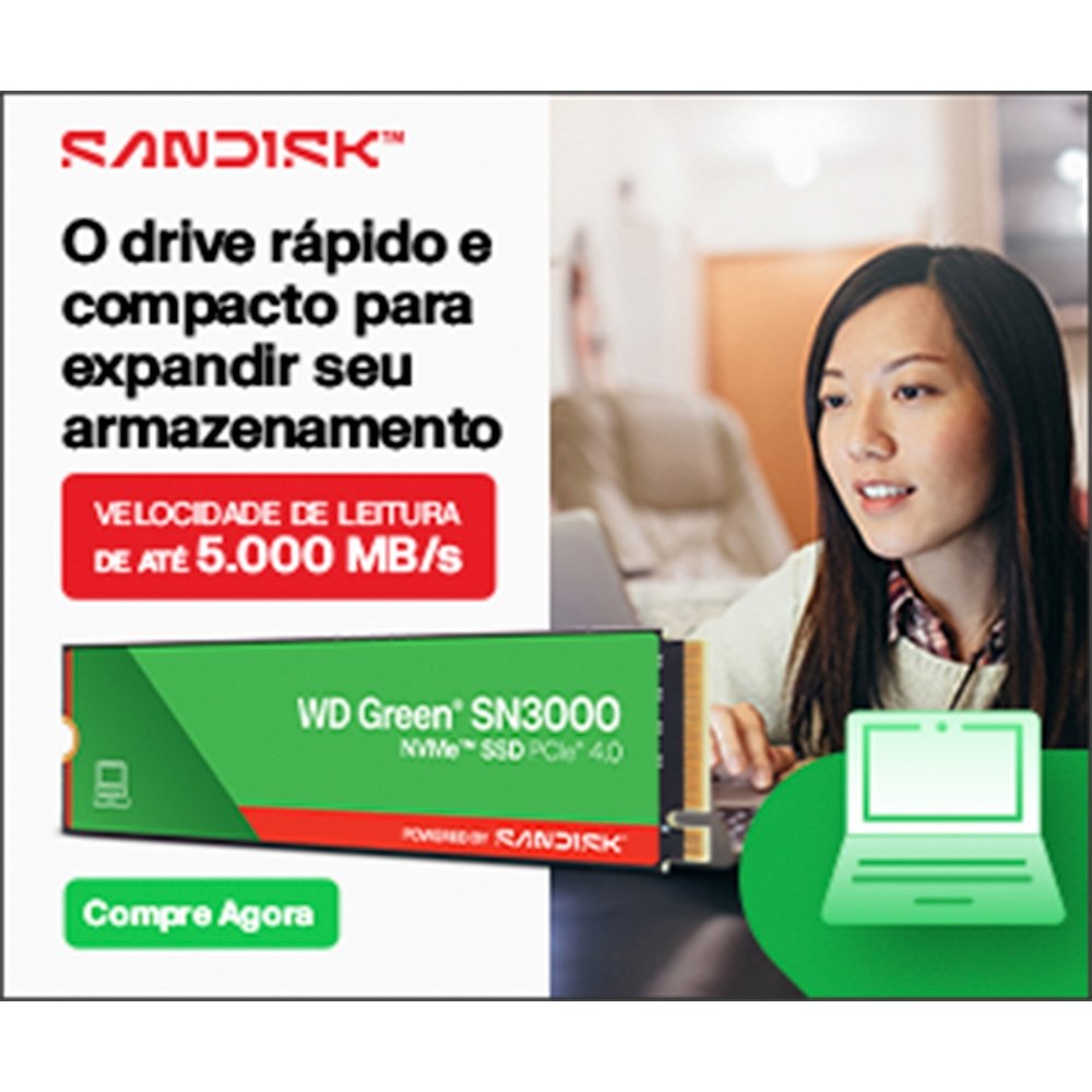 SSD SanDisk SN3000, 1 TB, M.2 2280, PCIe, NVMe, Leitura 5000 MB/s, Gravação 4200 MB/s - WDS100T4G0E