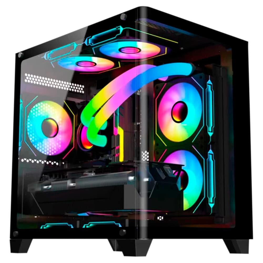 Gabinete Gamer HAYOM, Mini Tower, Lateral e Frontal em vidro, 4x FANs, Preto - GB1798