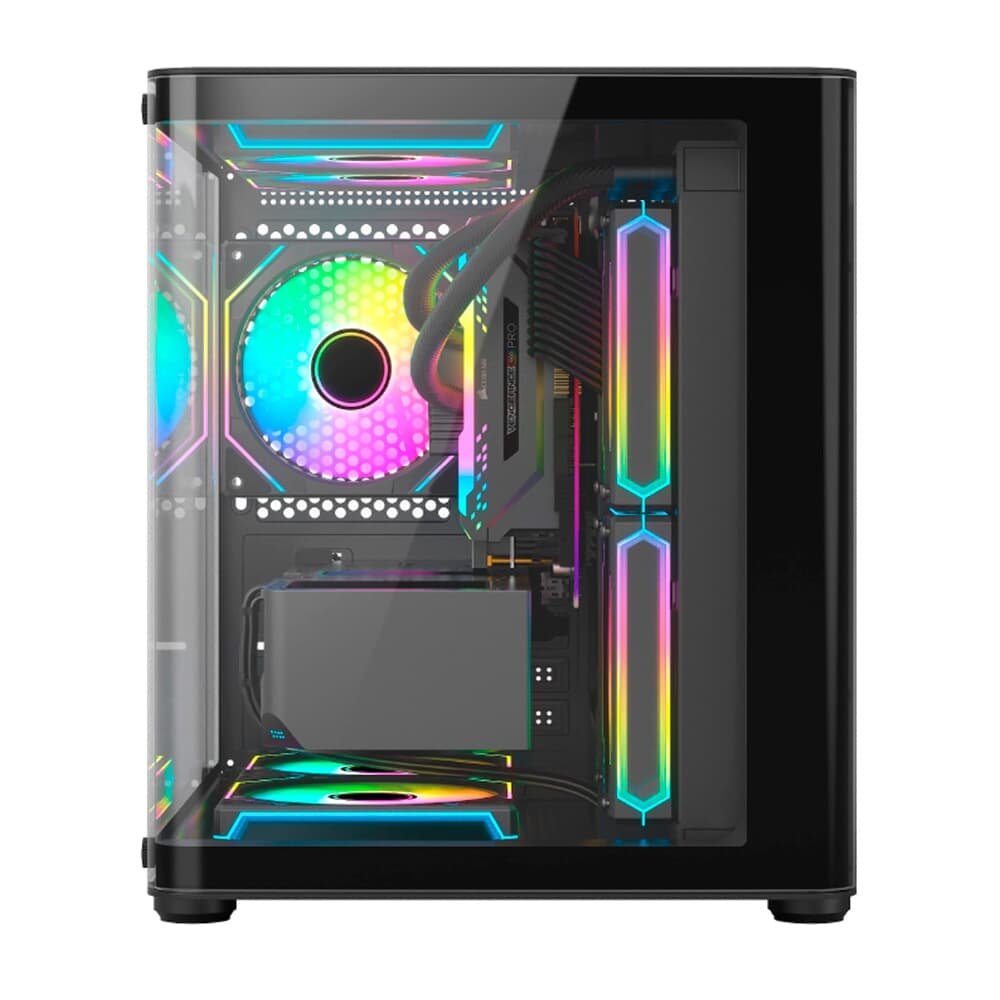 Gabinete Gamer HAYOM, Mini Tower, Lateral e Frontal em vidro, 4x FANs, Preto - GB1798