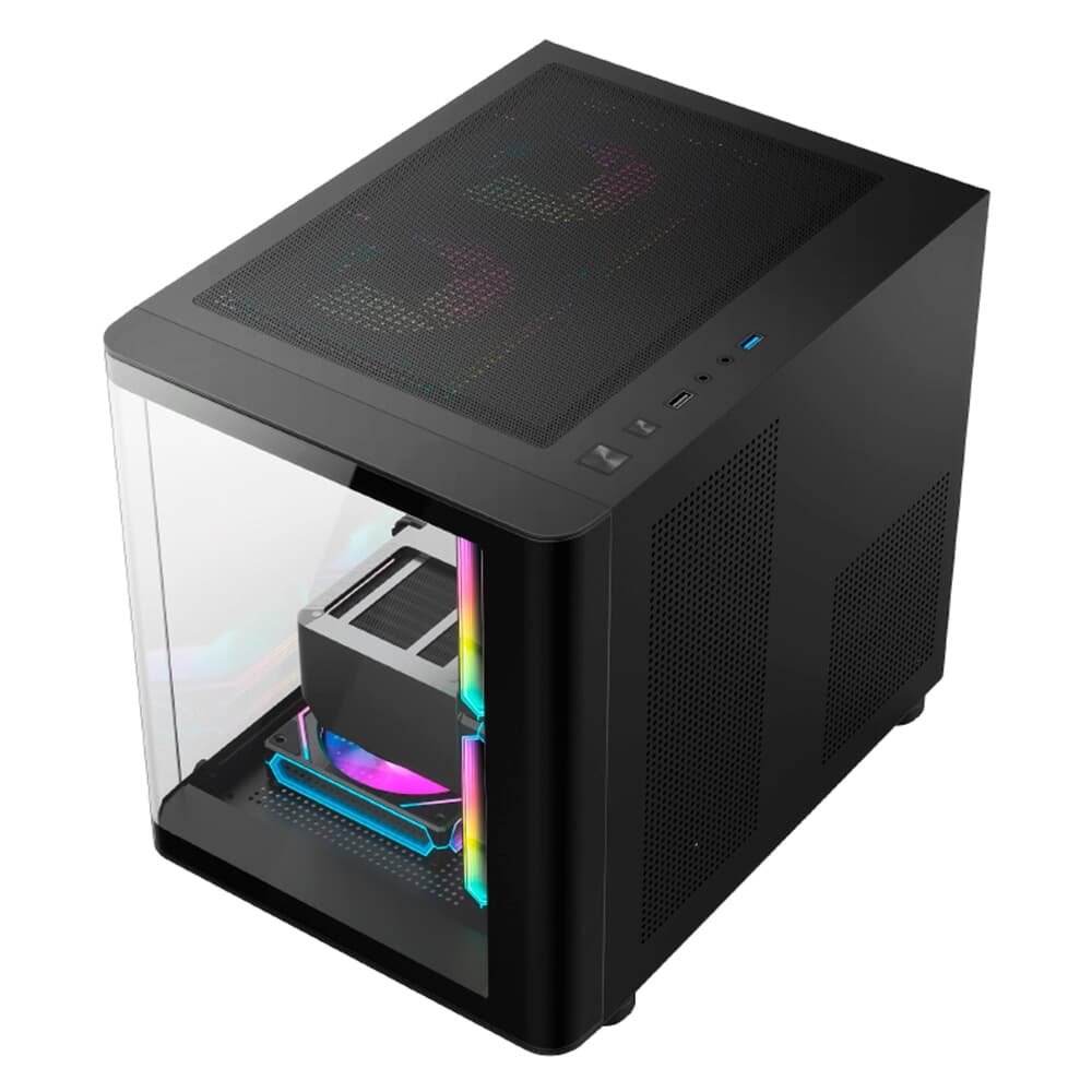 Gabinete Gamer HAYOM, Mini Tower, Lateral e Frontal em vidro, 4x FANs, Preto - GB1798