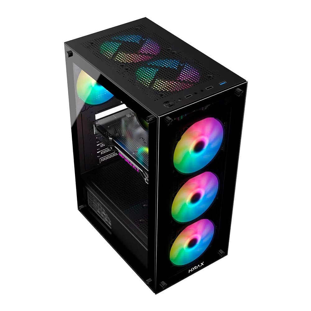 Gabinete Gamer Hyrax HGB210, Mid Tower, ATX, Lateral e Frontal em Vidro Temperado, Sem Fans, Preto - HGB210B Gabinete Gamer Hyrax HGB210, Mid Tower, ATX, Lateral e Frontal em Vidro Temperado, Sem Fans, Preto - HGB210B