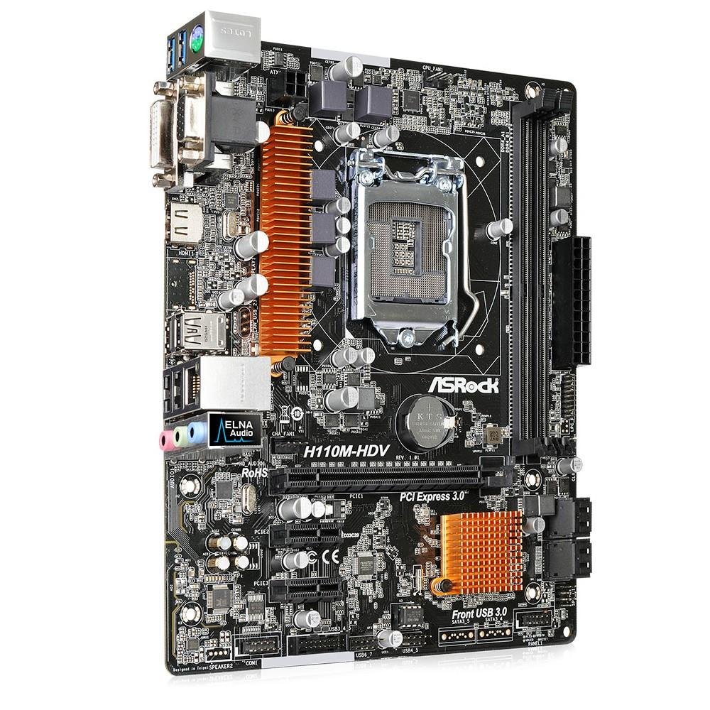 Placa-Mãe ASRock p/ Intel LGA 1151 mATX H110M-HDV D-Sub, DVI-D, HDMI, 4 x USB 3.0 Placa-Mãe ASRock p/ Intel LGA 1151 mATX H110M-HDV D-Sub, DVI-D, HDMI, 4 x USB 3.0